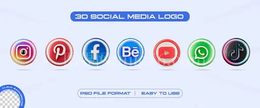社交媒体3D渲染logo图标集插画