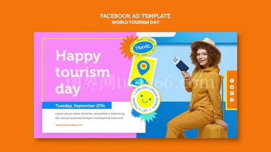 世界旅游日Facebook扁平化设计模板