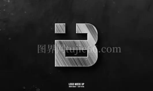 金属质感银色标志设计图样模拟展示图