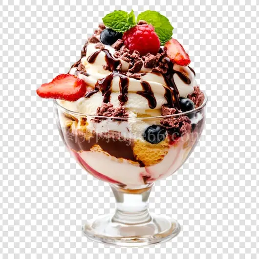 美味冰淇淋圣代草莓巧克力酱