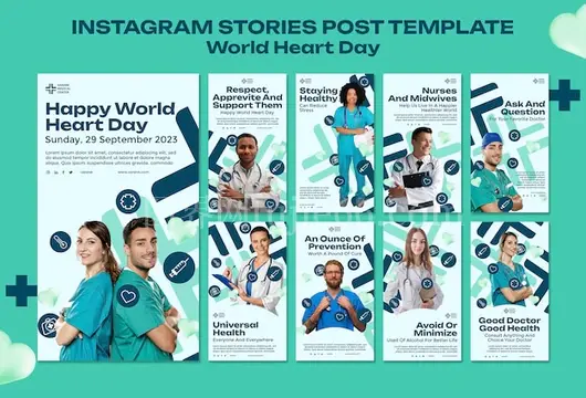 世界心日Instagram故事扁平设计集锦