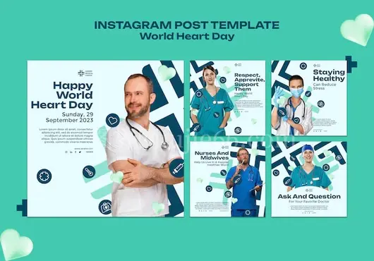 世界心脏日扁平设计Instagram图片分享