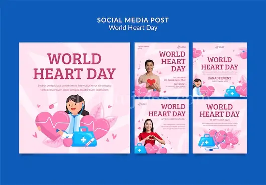 世界心脏日Instagram扁平设计帖子精选