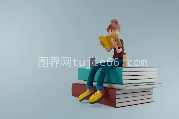 卡通女性阅读3D插画书图片