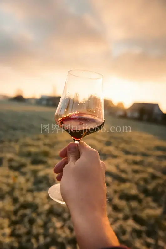 长茎红酒杯装满液体美酒