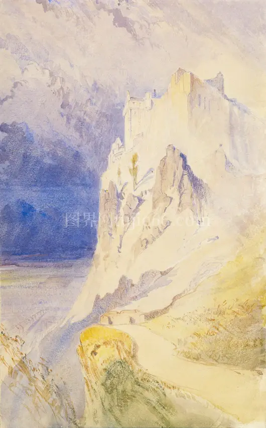 蓝绿山脉画作