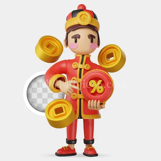 金币折扣汉字3D插画