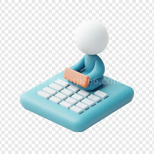 3D可爱角色键盘办公插画