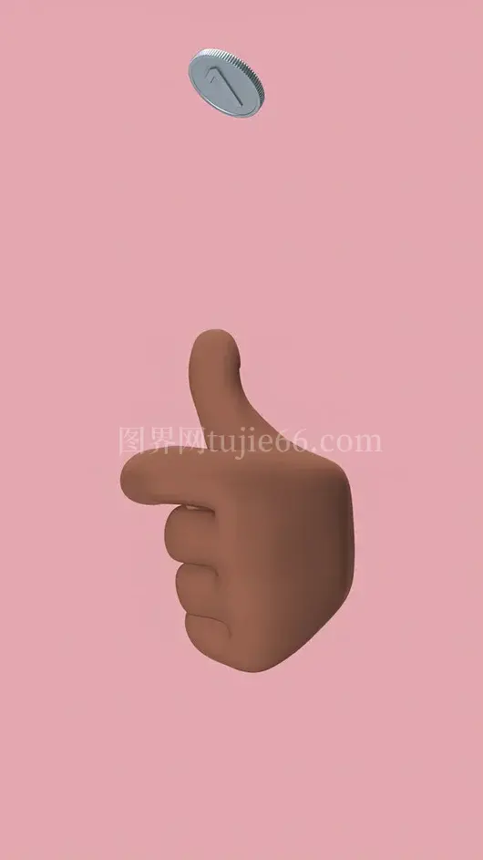 粉色背景手点赞抛硬币3D插画