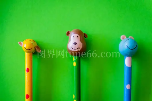 鲜艳背景下的动物铅笔三件套