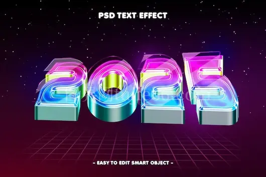 2025新年多彩发光可编辑文字效果