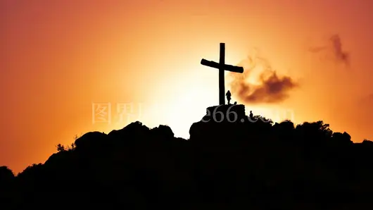 日落山丘十字架精神剪影