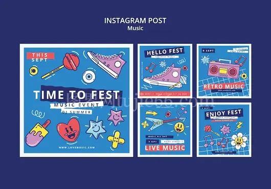 扁平化设计风格Instagram音乐主题模板