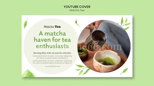 抹茶茶饮YouTube封面模板设计
