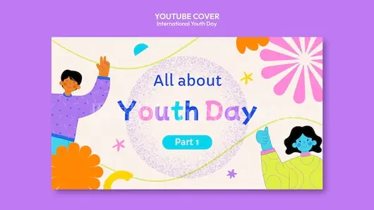 国际青年节多彩YouTube封面模板
