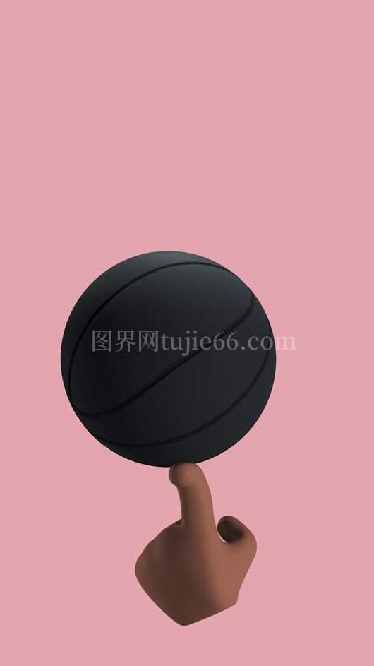 粉色背景下一指平衡黑球三维插画