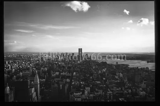 黑白曼哈顿双塔空中瞰景