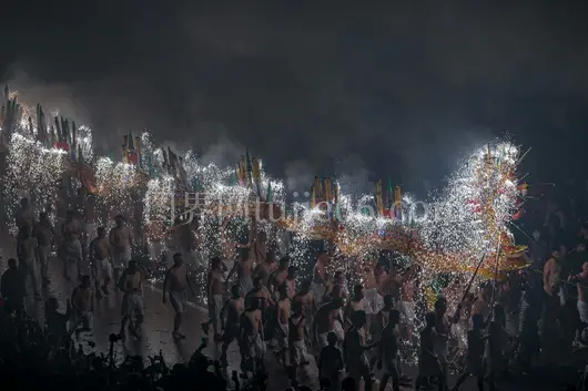 烟花照亮夜舞龙动态美