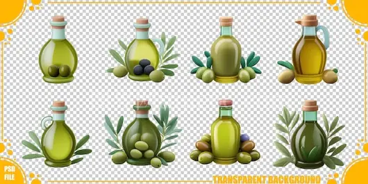 橄榄油瓶配料插画多款展示