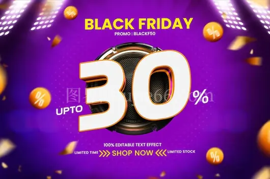黑色星期五30%促销横幅可编辑文字