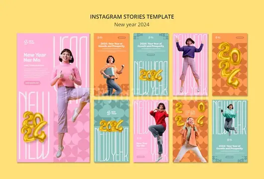 2024新年扁平设计Instagram故事分享
