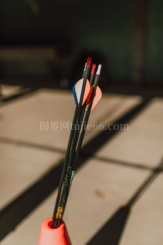彩色羽毛箭矢详细特写