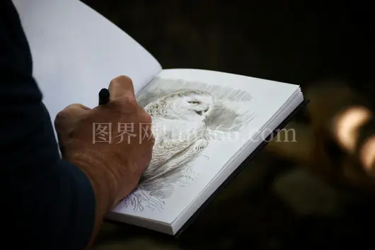艺术家笔记本绘猫头鹰展才能创意