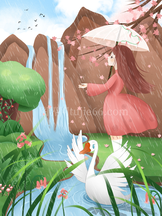 谷雨二十四节气插画海报背景 