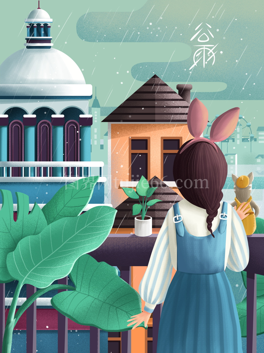 谷雨二十四节气插画海报背景