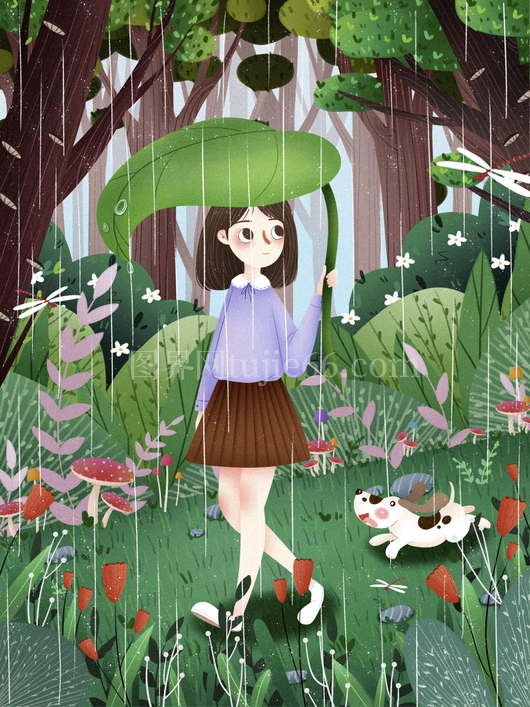 谷雨二十四节气插画海报背景