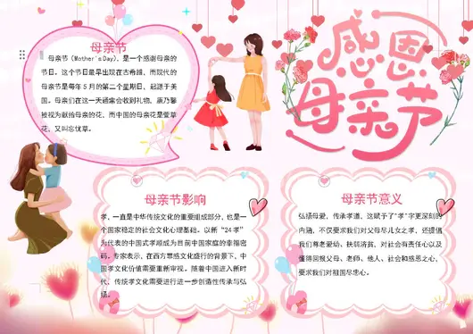 感恩母亲节温馨word小报节日手抄报