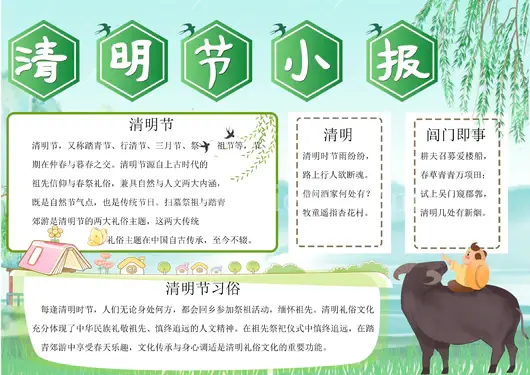 清明节思维导图习俗模板黑白线描图涂色传统节日小报
