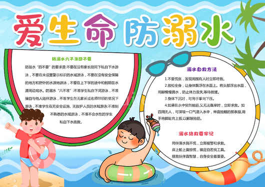 暑假暑期防溺水手抄报