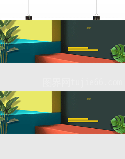 绿色植物简约几何banner图片